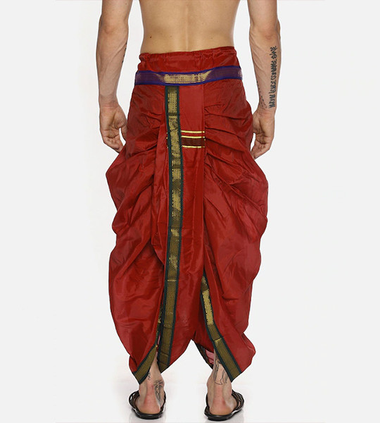 Men Maroon Solid Readymade Dhoti Pants