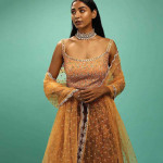 Yellow & Maroon Embellished Semi-Stitched Lehenga & Unstitched Blouse With Dupatta