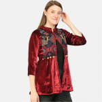 Women Burgundy Embroidered Shrug