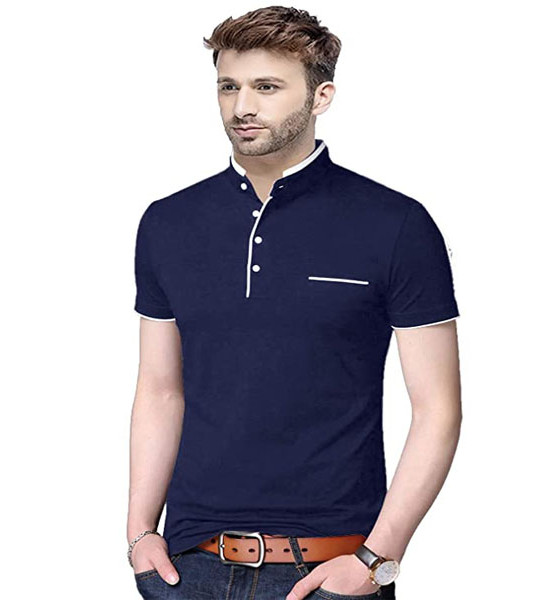 Mens Cotton Half Sleeve Regular fit Mandarin Collar T-Shirt