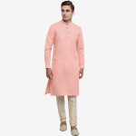 Men Pink Cotton Solid Mandarin Collar Ethnic Kurtas