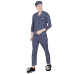 Navy Blue Printed Sleepwear Set (Get Free Face Mask Inside)