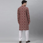 Men Maroon Printed Khadi Kurta