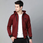 Men Maroon Solid Hooded Sweatshirt