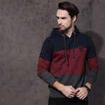 Men Maroon & Navy Blue Colourblocked Hooded Sweatshirt