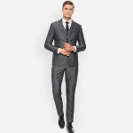 Men Grey Self-Design Slim-Fit Single-Breasted Formal Suit