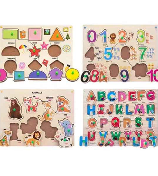 Wooden Knob Puzzles Pack of 4 - 53 Pieces