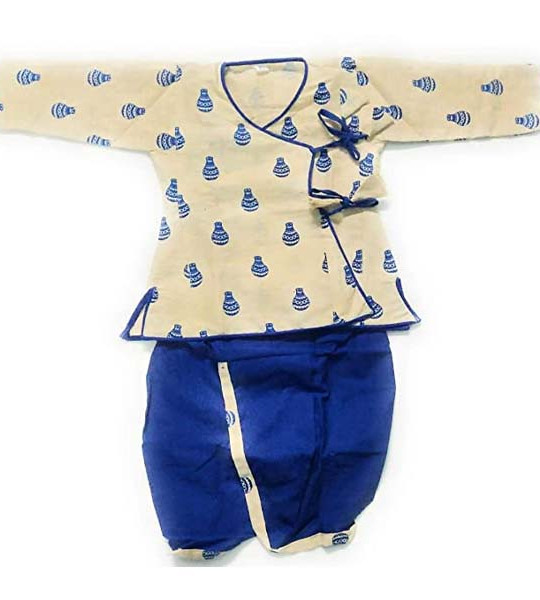 ANNA'S FASHIONprinted Cotton Dhoti and Kurta Set for Baby boy Blue