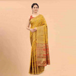 Yellow & Red Floral Zari Pure Cotton Banarasi Saree