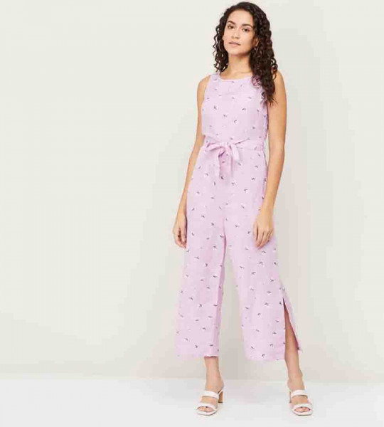 "Women Printed Belt-Detail Jumpsuit "