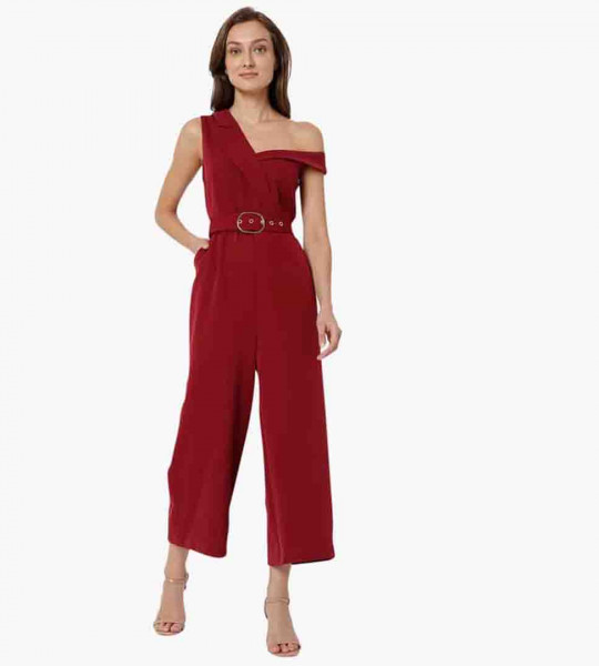 "Women Solid One-Shoulder Jumpsuit "