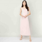 "Women Solid V Neck Sleeveless Maxi Dress "