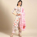 White Kurta Pant Set With Dupatta