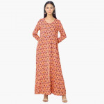 Women Printed Maxi Dress with Button Placket