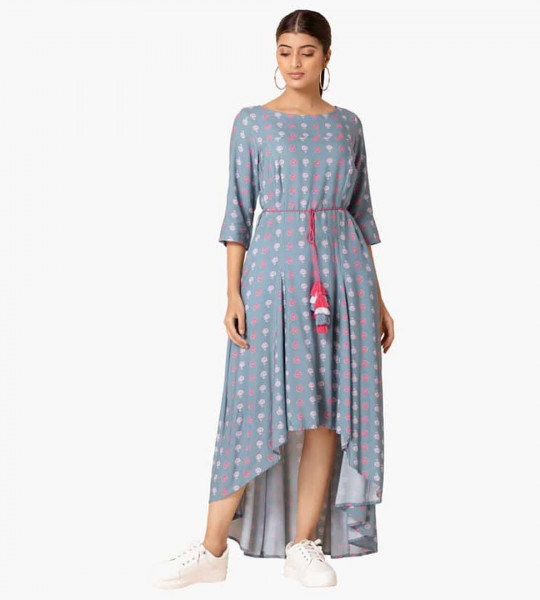 "Women Printed Woven High-Low Tunic "