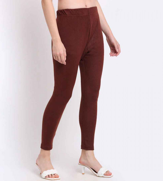 Women Brown Solid Ankle Length Woollen Leggings