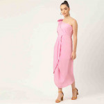 Pink Solid One Shoulder Crepe Maxi Dress