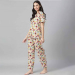 Women Off White & Red Cotton Printed Night suit