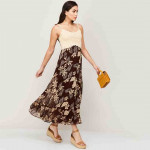 Red & Beige Floral Waist Cut-Out Maxi Dress