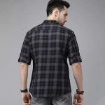 Men Black & Grey Checked Pure Cotton Casual Shirt