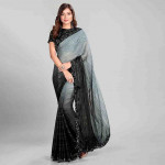 Grey & Black Embellished Sequinned Silk Blend Saree