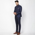 Men Navy Blue Slim-Fit Bandhgala Party Suit