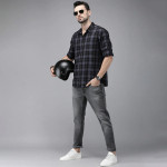 Men Black & Grey Checked Pure Cotton Casual Shirt