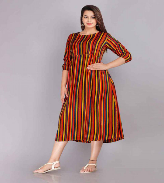 Multicoloured Striped Maternity Empire Midi Dress