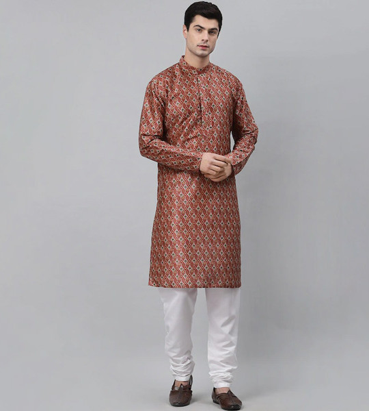 Men Maroon Ethnic Motifs Kurta